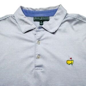 Masters Collection Golf Shirt Men XL Blue White Stripe Pima Cotton Polo Augusta